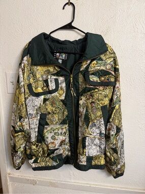 Vintage Green & Gold Men's Patterned Zip Jacket
